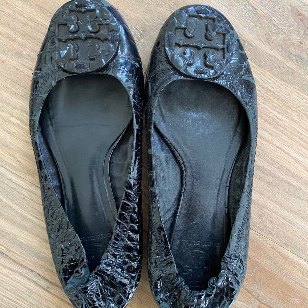 Tory Burch black patent croc flats 6